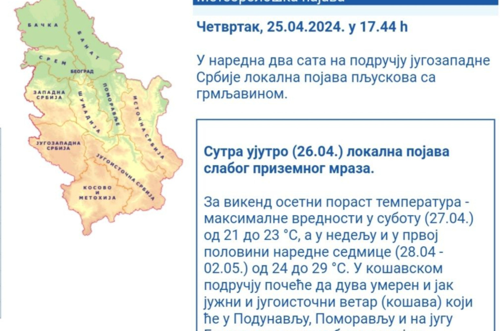 Srbija na udaru; RHMZ upozorava: U naredna dva sata...