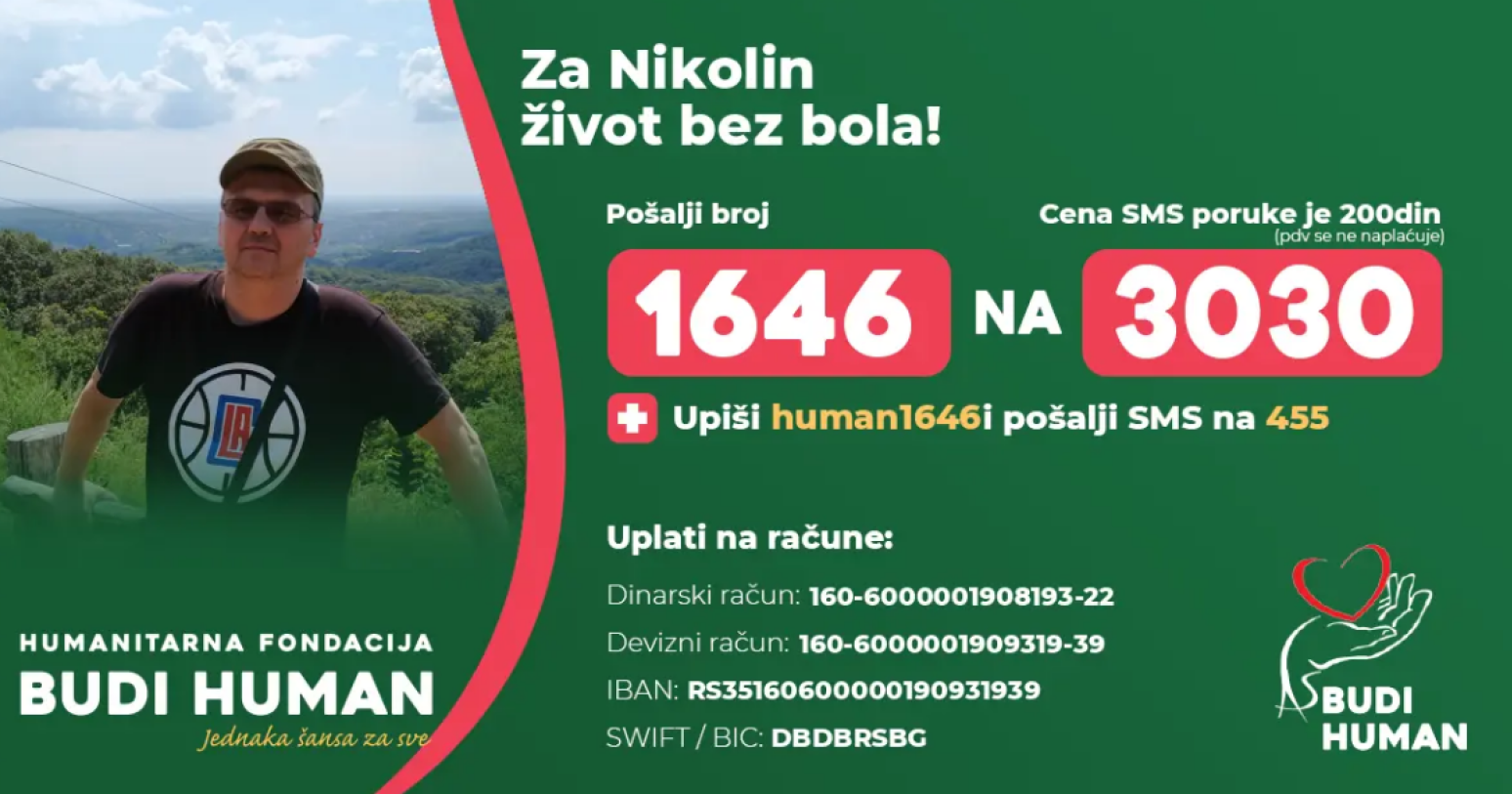 Nikoli je hitno potrebna naša pomoć: 1646 na 3030