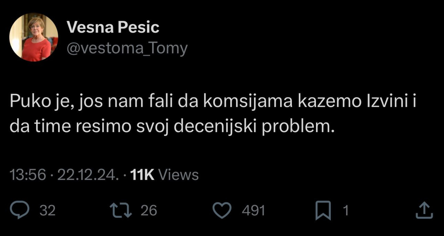 Vesna Pešić ima ideju: Još jednom predsednik da se izvini Hrvatima kao Tadić i svi zahtevi su ispunjeni