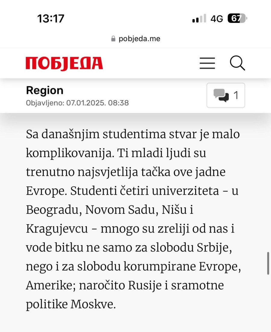 Ješić: Studenti se bore protiv sramne politike Moskve FOTO