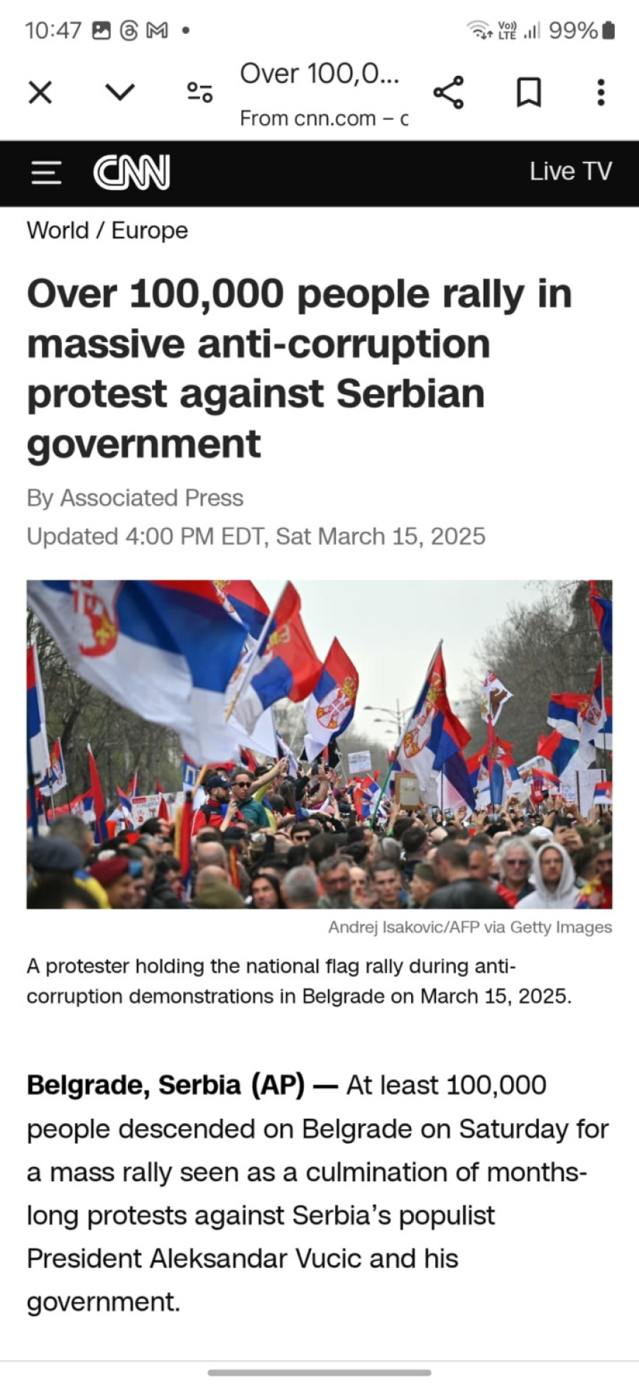 CNN preneo da je na skupu bilo 100 hiljada ljudi; Nova S prenela FOTO