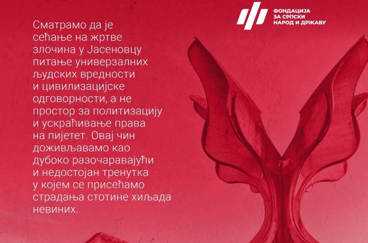 Fondacija "Za srpski narod i državu": Sećanje nije politilki čin – to je ljudska obaveza