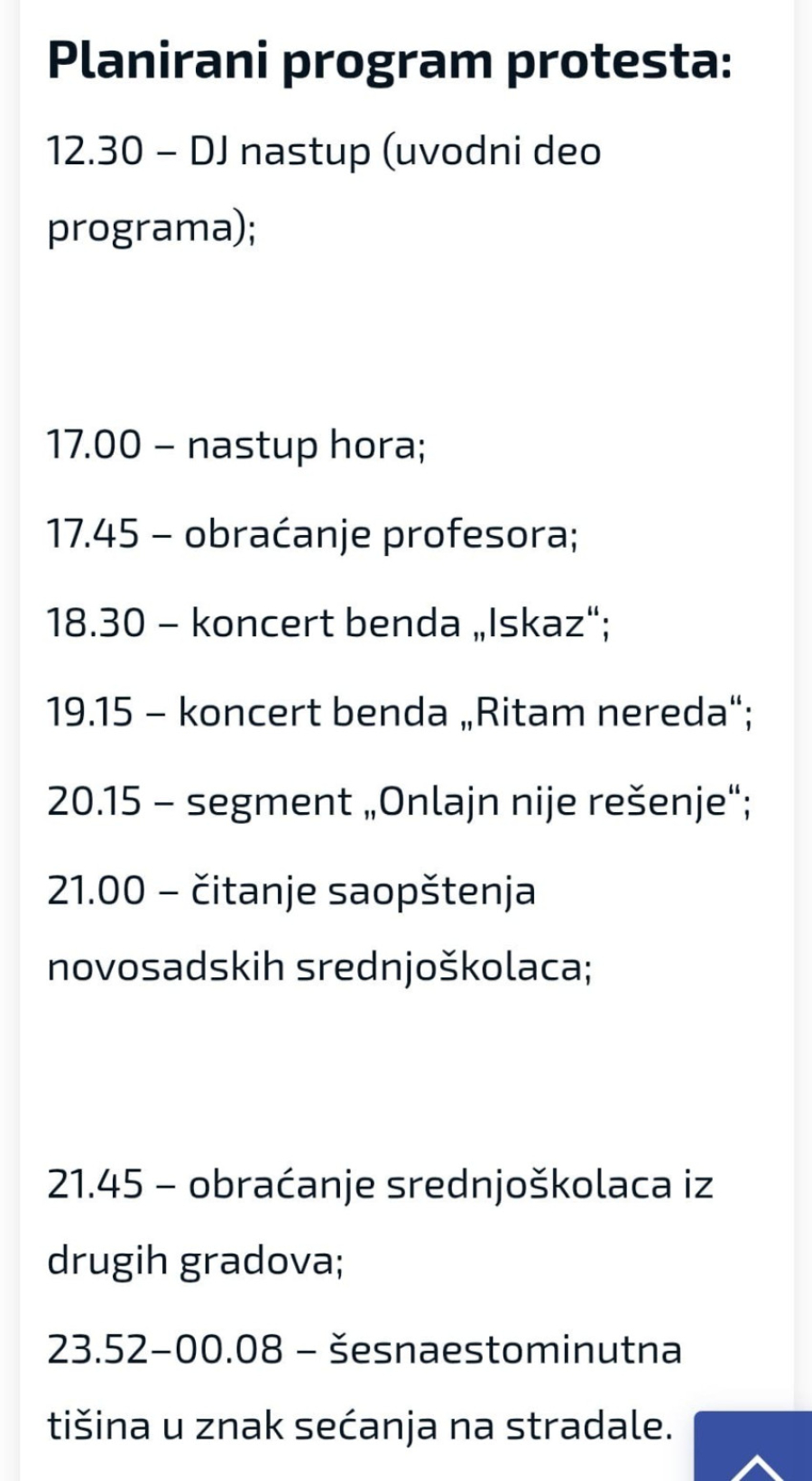 Bizarno: Otkriven program današnjeg protesta učenika srednjih škola u Novom Sadu FOTO