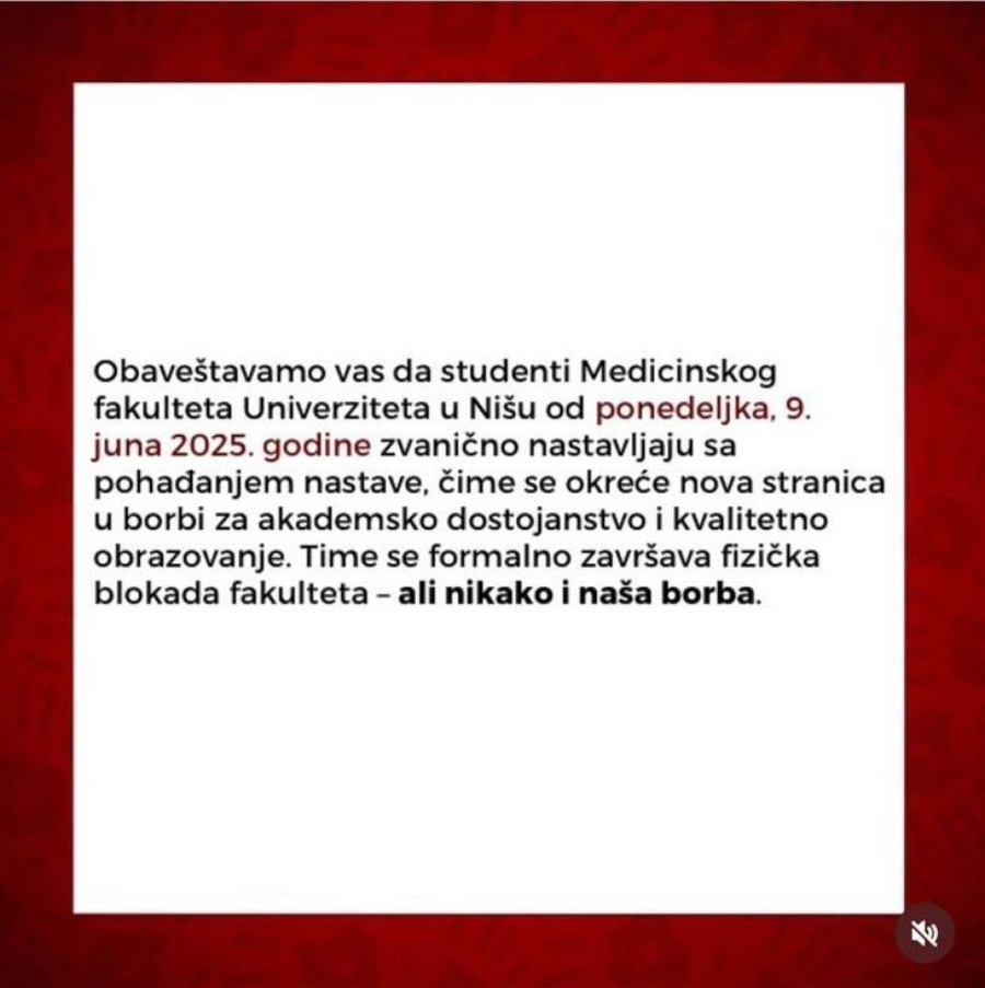 Blokaderi Medicinskog fakulteta u Nišu sami objavili: Vraćamo se na faultet FOTO