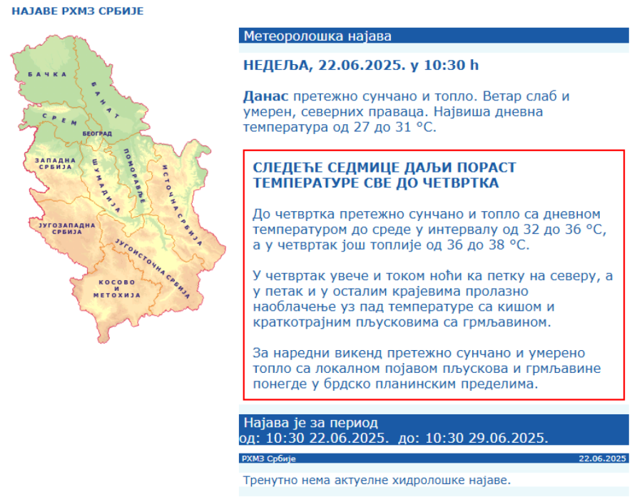 Pakleni talas stiže u Srbiju: Temperatura će biti +40 stepeni; Meteorolog upozorio na opasnu pojavu