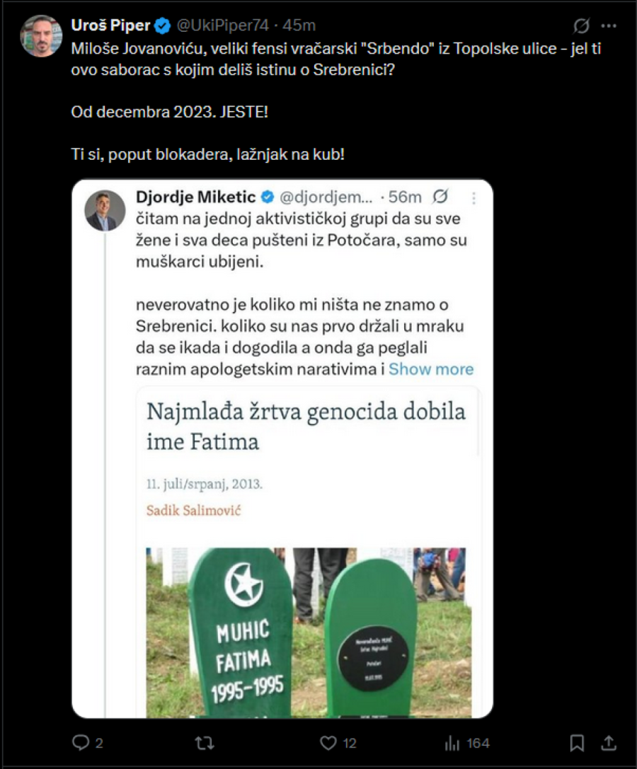Raskrinkan Miloš Jovanović: Ti si, poput blokadera, lažnjak na kub FOTO