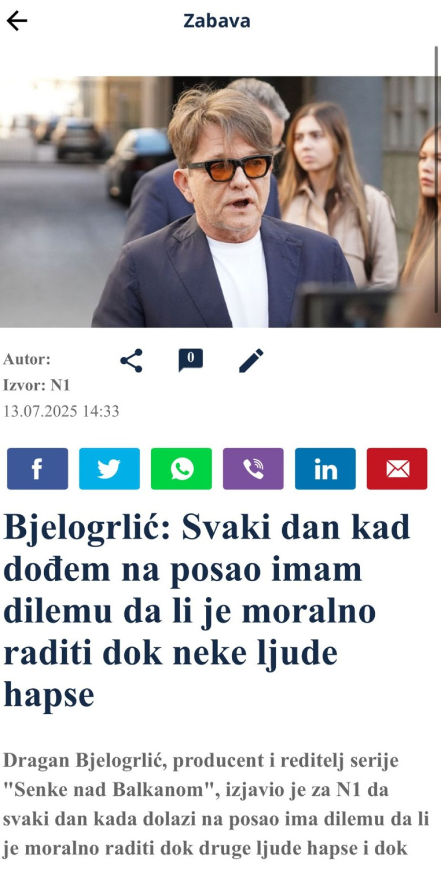Mora da radi jer ima potpisane ugovore; Bjelogrlić blokadere savetuje da istraju, a on zarađuje