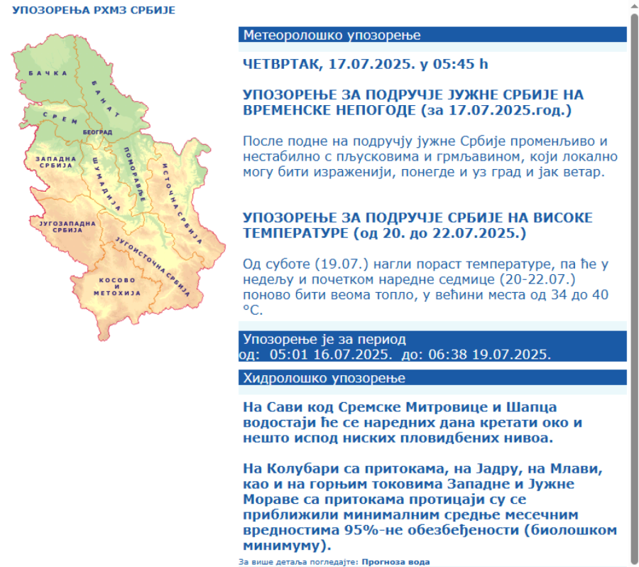 Rain falls on Serbia; RHMZ sounds alarms – strong gusts of wind, thunder and hail threaten