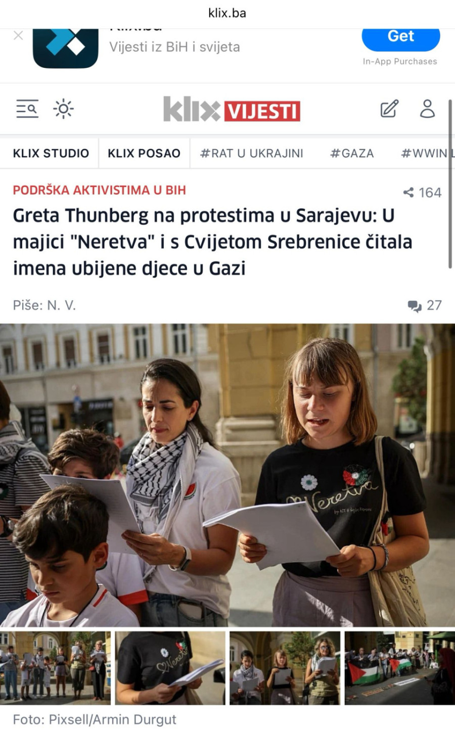 Greta Tunberg podržala blokade u Beogradu, pa okačila cvet Srebrenice FOTO