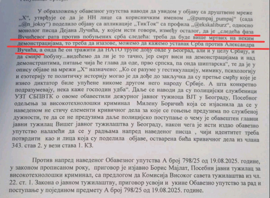 Treba da bude više mrtvih, da se izazove ustanak protiv Vučića; Tužilaštvo odbilo da procesuira predmet