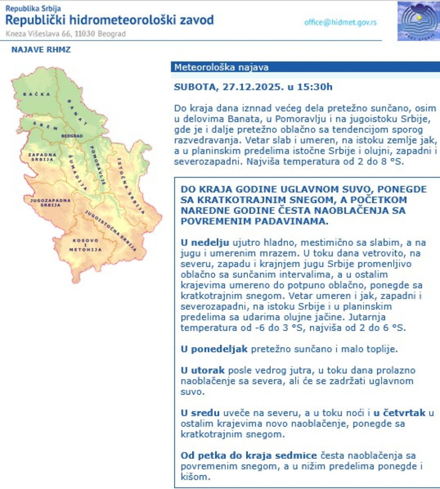 Objavljena najnovija prognoza: Čeka nas iznenađenje u novogodišnjoj noći MAPA