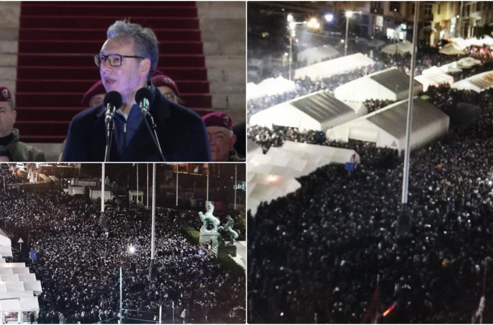 Vučić ispred Skupštine: Borićemo se svi zajedno da pobedi pristojna Srbija; Hteli su nas mrtve i ponižene FOTO