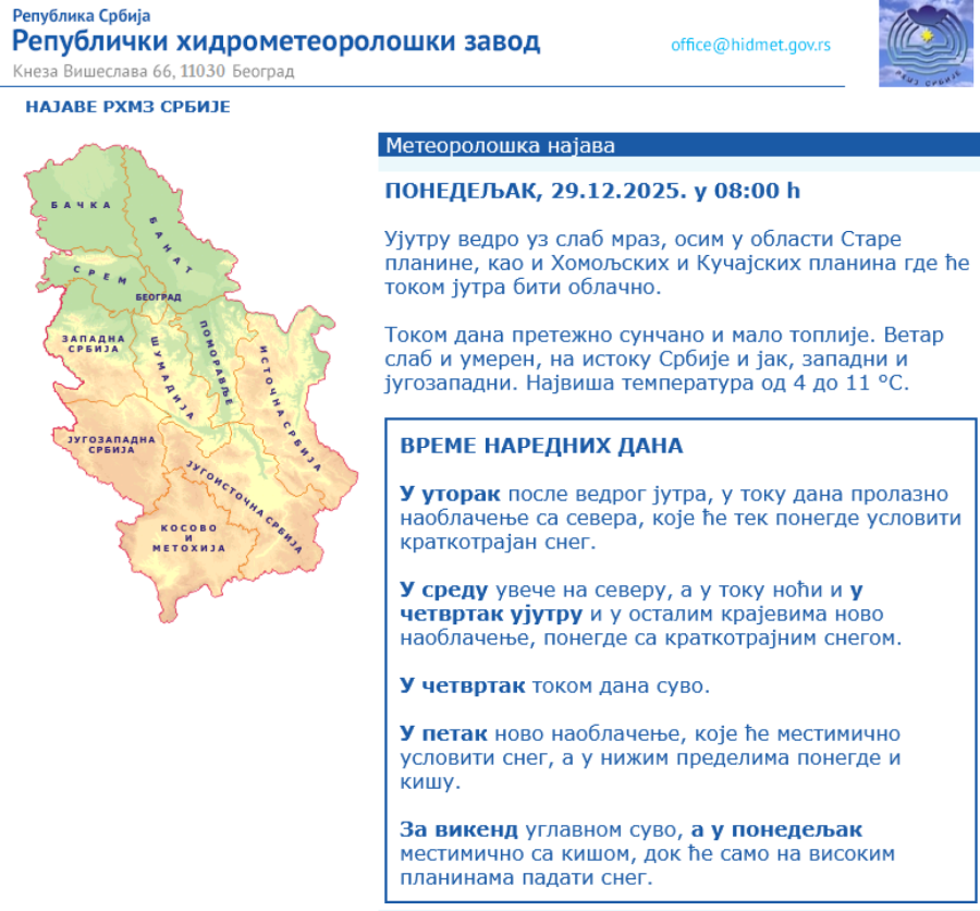 Oglasio se RHMZ: Ovo je najnovija prognoza MAPA