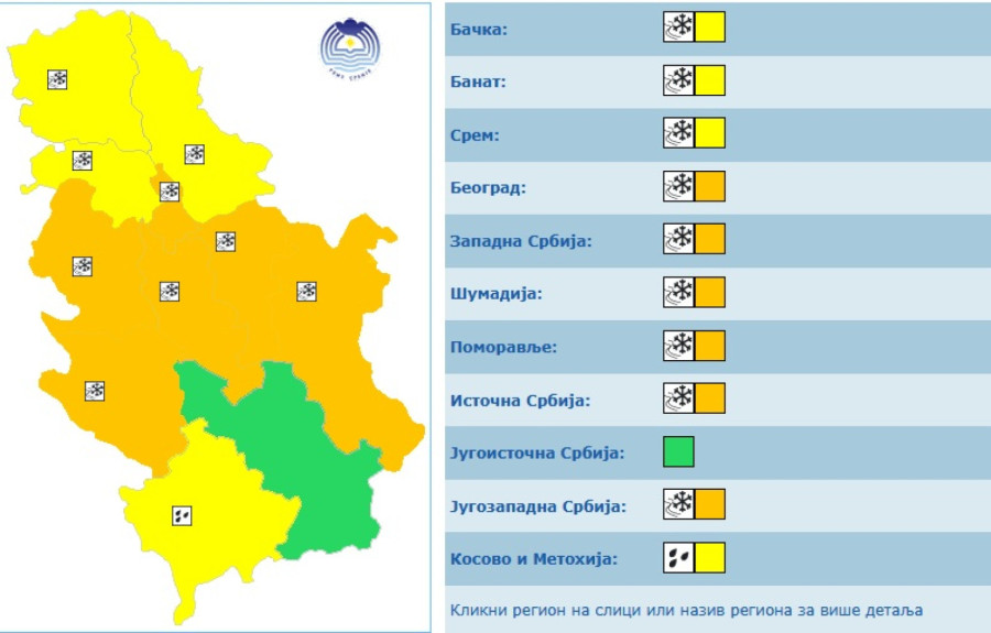 Oglasio se RHMZ: Skoro cela zemlja u narandžastom meteoalarmu FOTO