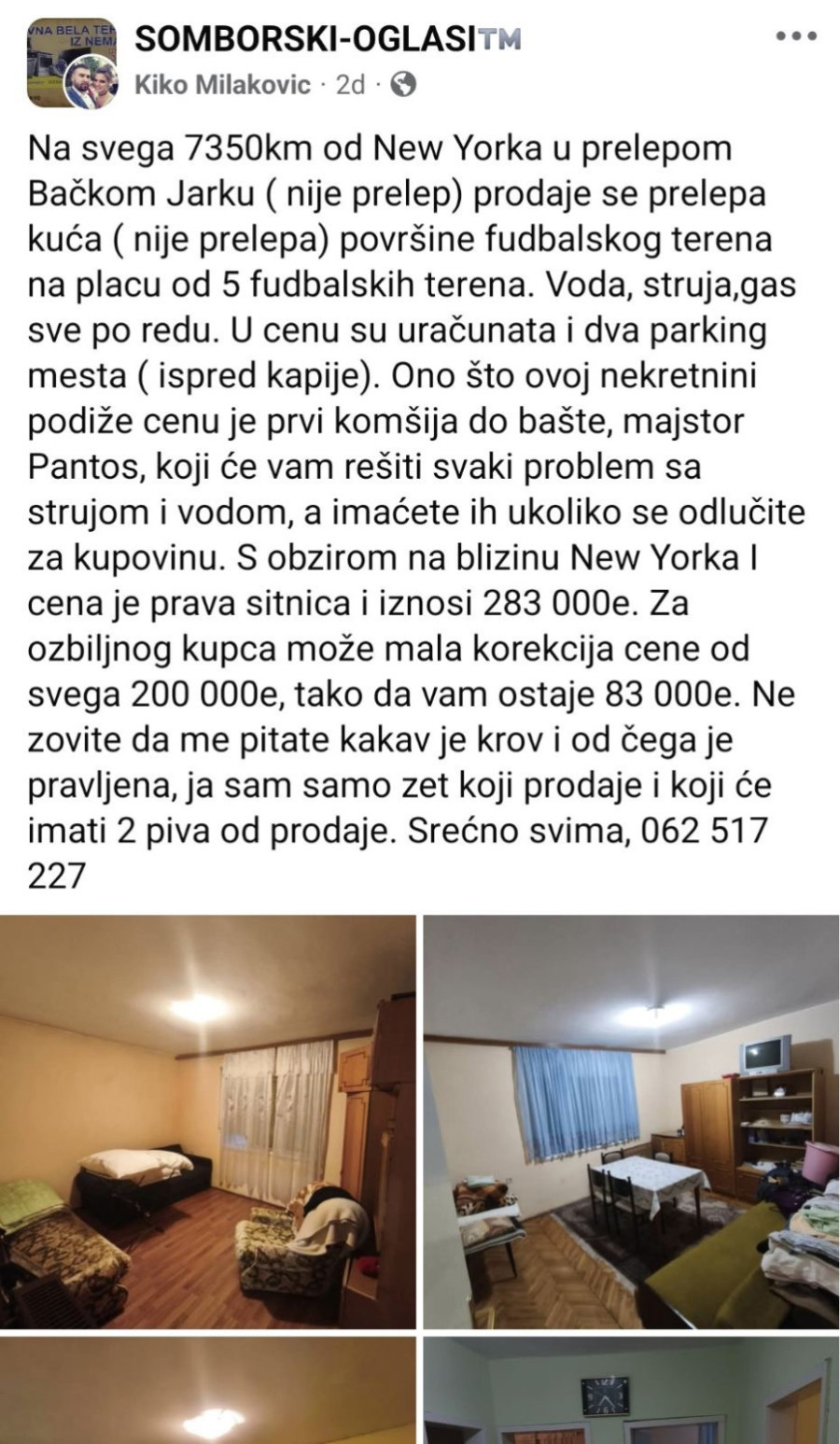 Urnebesan oglas za prodaju kuće u Bačkom Jarku nasmejao sve: Imaćete problema ako je kupite