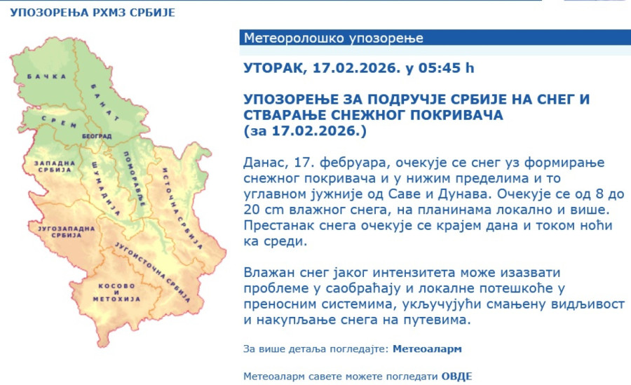 RHMZ ponovo poslao upozorenje