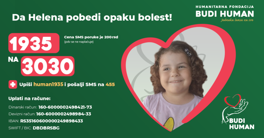 Pomozimo Heleni da pobedi opaku bolest: 1935 na broj 3030