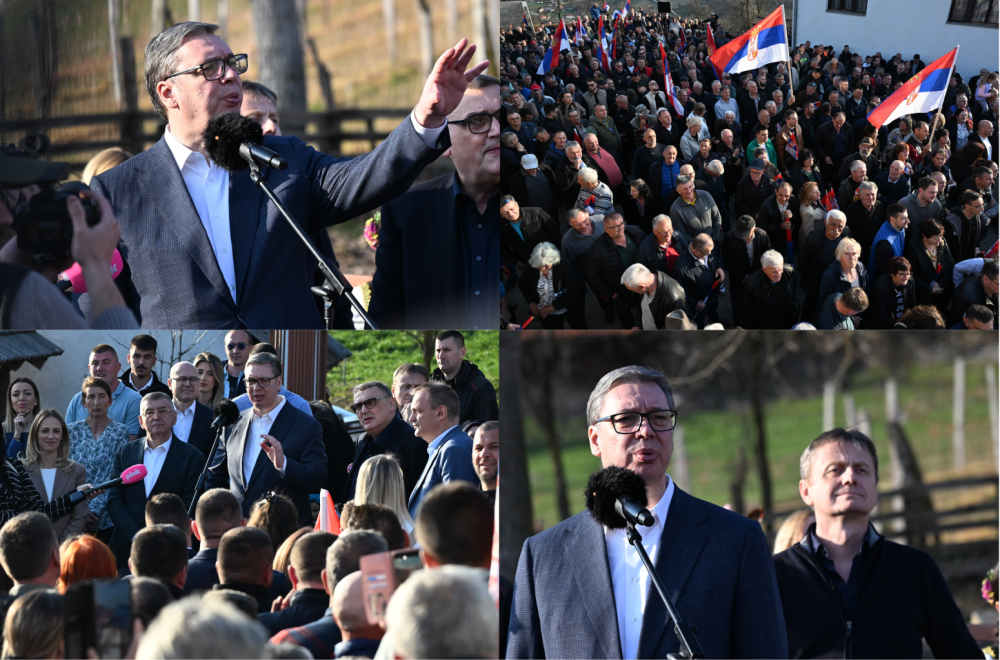 Vučić u Lučanima; Dočekao ga veliki broj ljudi u selu Kotraža; Za trpezom sa porodicom Repanović FOTO/VIDEO