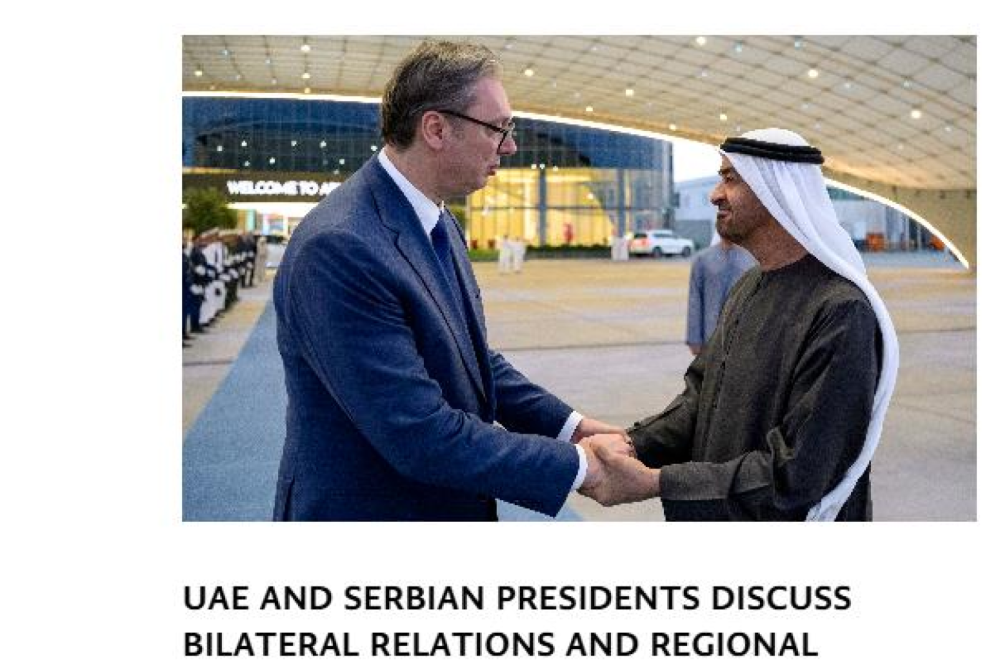 Vučić in the Emirates makes headline news on official UAE president's website; "Serbia stands by its friends"