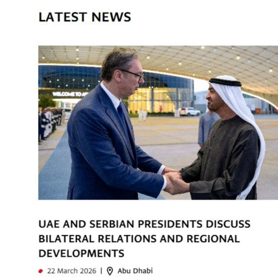 Vučić in the Emirates makes headline news on official UAE president's website; "Serbia stands by its friends"