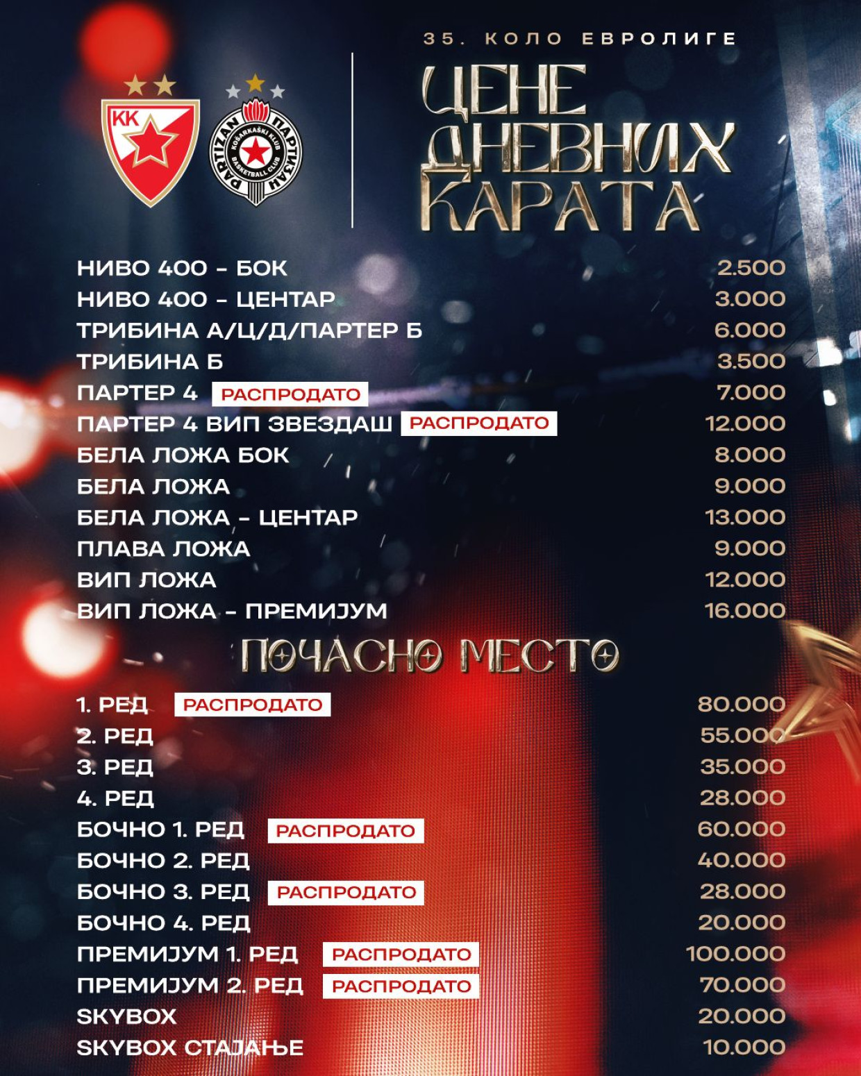 Zvezda se oglasila – ovo su cene karata za derbi protiv Partizana