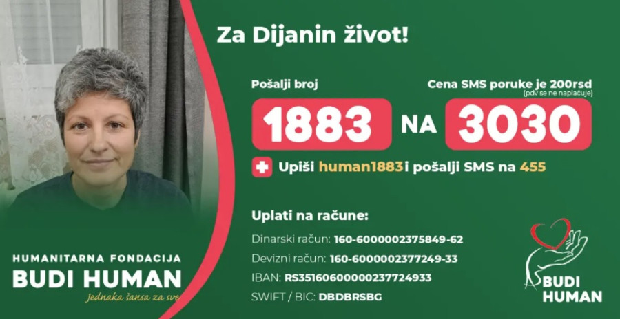 Pomozimo Dijani da pobedi rak: Pošaljite 1883 na broj 3030