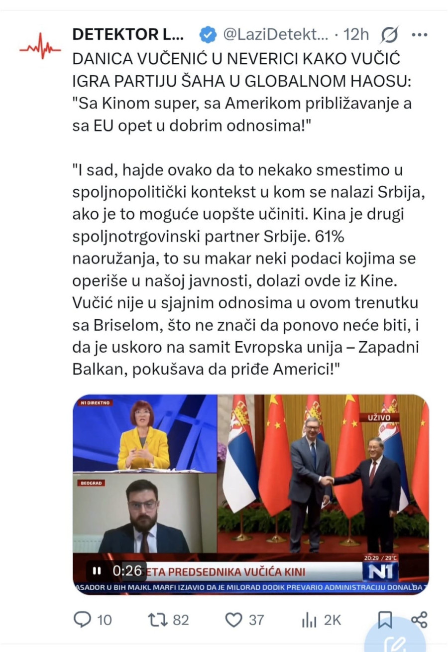 Danica Vučenić oduševljena Vučićevom politikom: Sa Kinom sjajno, Americi se približava, a sa EU opet dobri