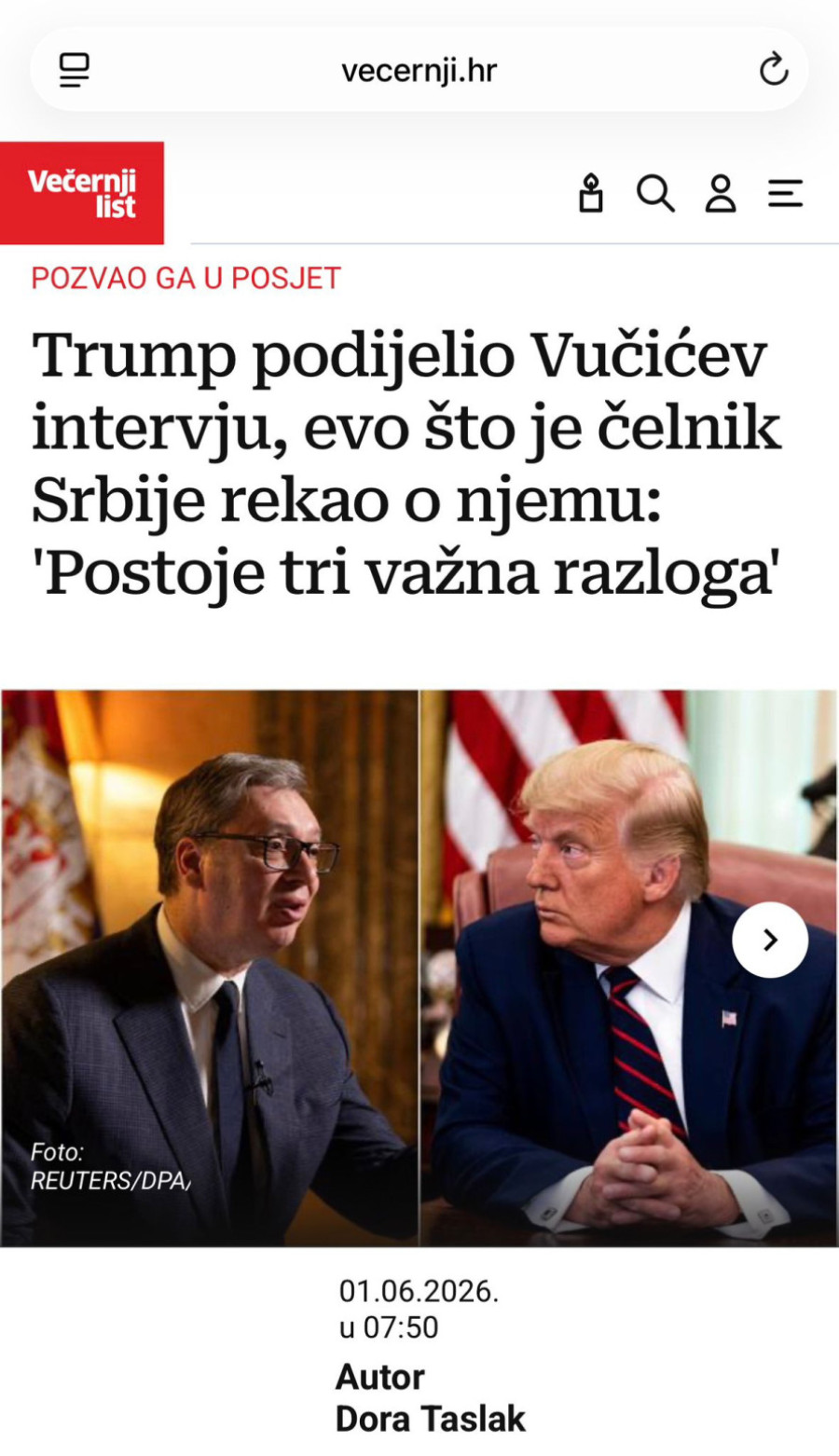 Tramp i Vučić vest broj jedan u Hrvatskoj; Mediji bruje zbog postupka predsednika Amerike FOTO