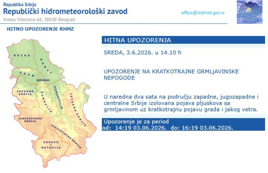 Snažno nevreme zahvatilo Loznicu – ulice pod vodom; Odjednom se smrklo...; RHMZ izdao novo hitno upozorenje