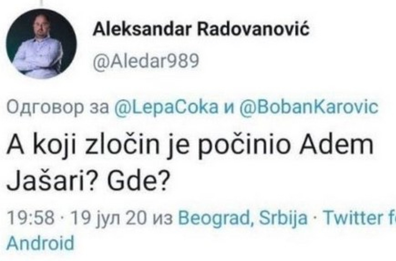 Usijale se mreže zbog teksta Radovanovića: "Šta da očekujete od čoveka koji je branio Adema Jašarija?"