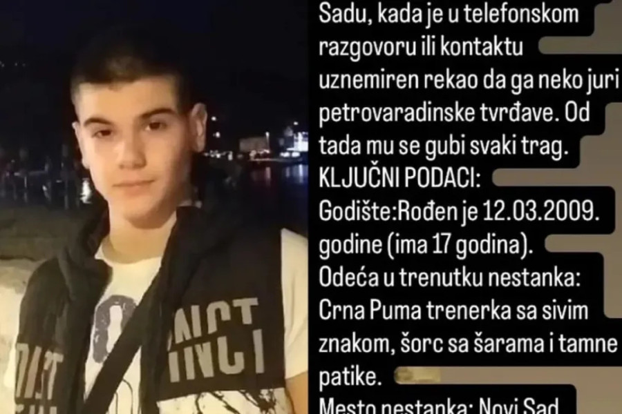 Nestao tinejdžer iz Novog Sada: Posle uznemirujućeg telefonskog poziva gubi mu se svaki trag