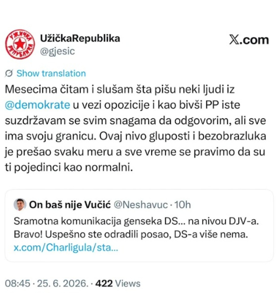 Goran Ješić: Gluposti i bezobrazluk Demokratske stanke prevršili svaku meru FOTO