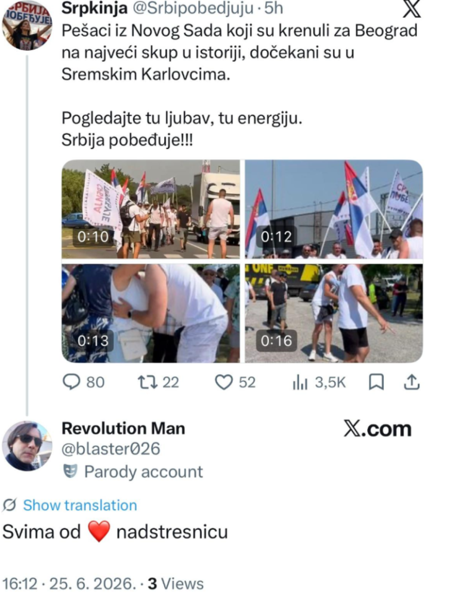 Jezive pretnje blokadera građanima koji pešače ka Beogradu FOTO