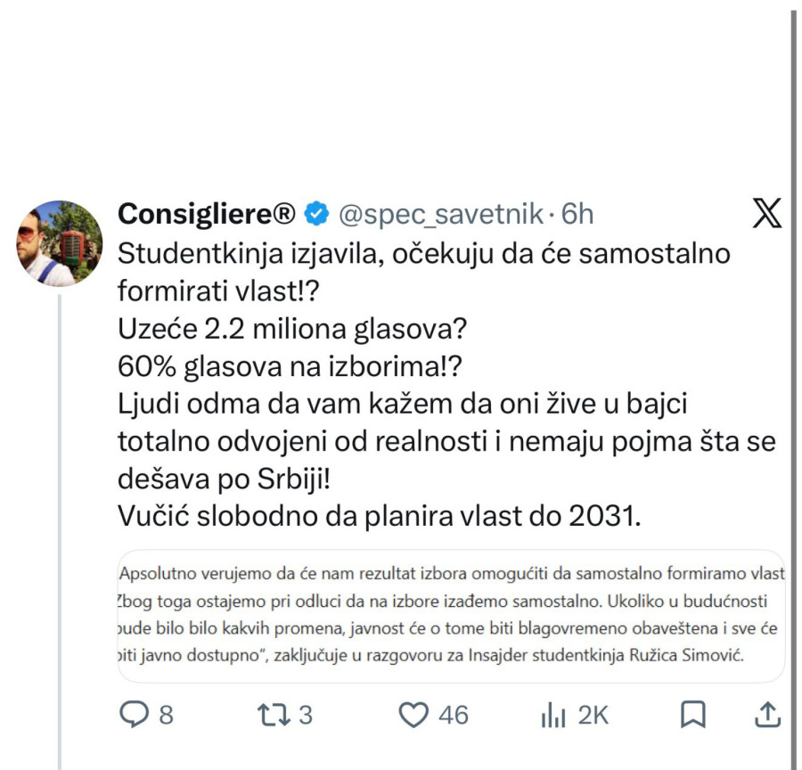 Jedan od vodećih blokadera poručio: Studenti blokaderi žive u bajci – ne znaju šta se dešava u Srbiji