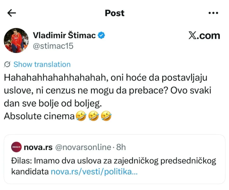 Štimac ismeva Đilasa: Ti ćeš da postavljaš uslove? Ne možeš ni cenzus da pređeš