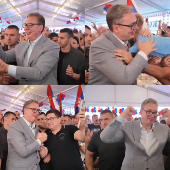 Vučića u Jadranskoj Lešnici dočekao veliki broj građana; Orilo se "Aco, Srbine"; Vijorile se srpske zastave