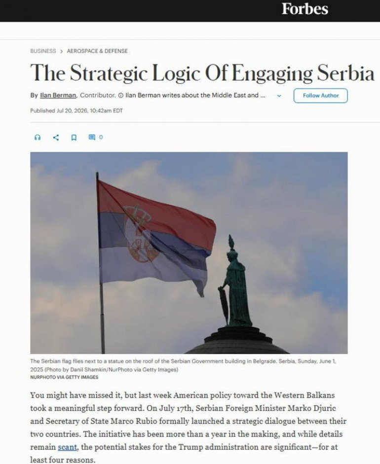 Četiri razloga zbog kojih Vašington u Srbiji vidi regionalnog partnera; Forbs analizirao strateški dijalog