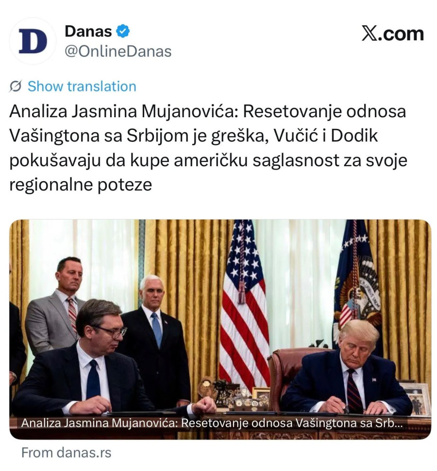 Smetaju i uspesi Srbije;  Opozicioni list Danas kritikuje jačanje odnosa sa SAD