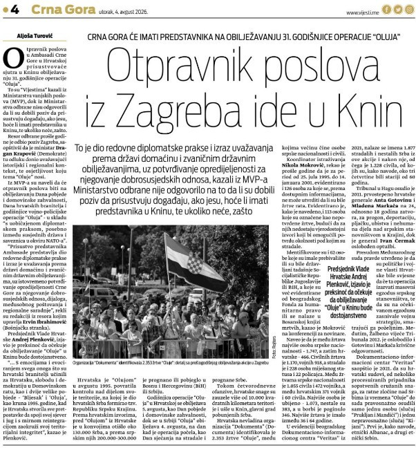 Podgorica slavi akciju Oluja sa Hrvatima; Spajić i Mandić šalju delegaciju u Knin