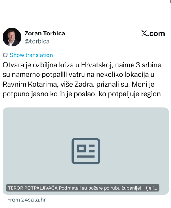 Blokader podgreva antisrpsku histeriju: Torbica bez dokaza upire prst u Srbe zbog požara u Hrvatskoj