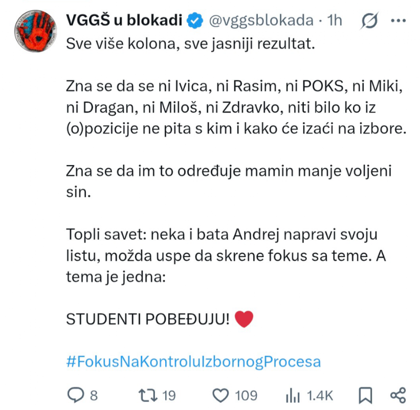 Rat se nastavlja; Blokaderi optužili opoziciju da radi za Vučića