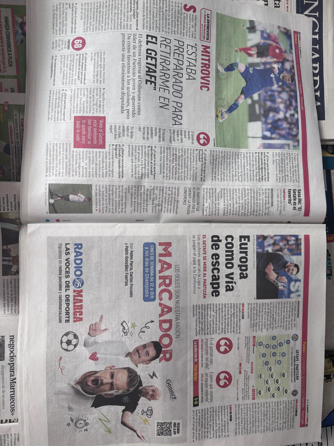 Španski mediji pred Hetafe – Partizan: Mitrović zapalio Madrid! FOTO