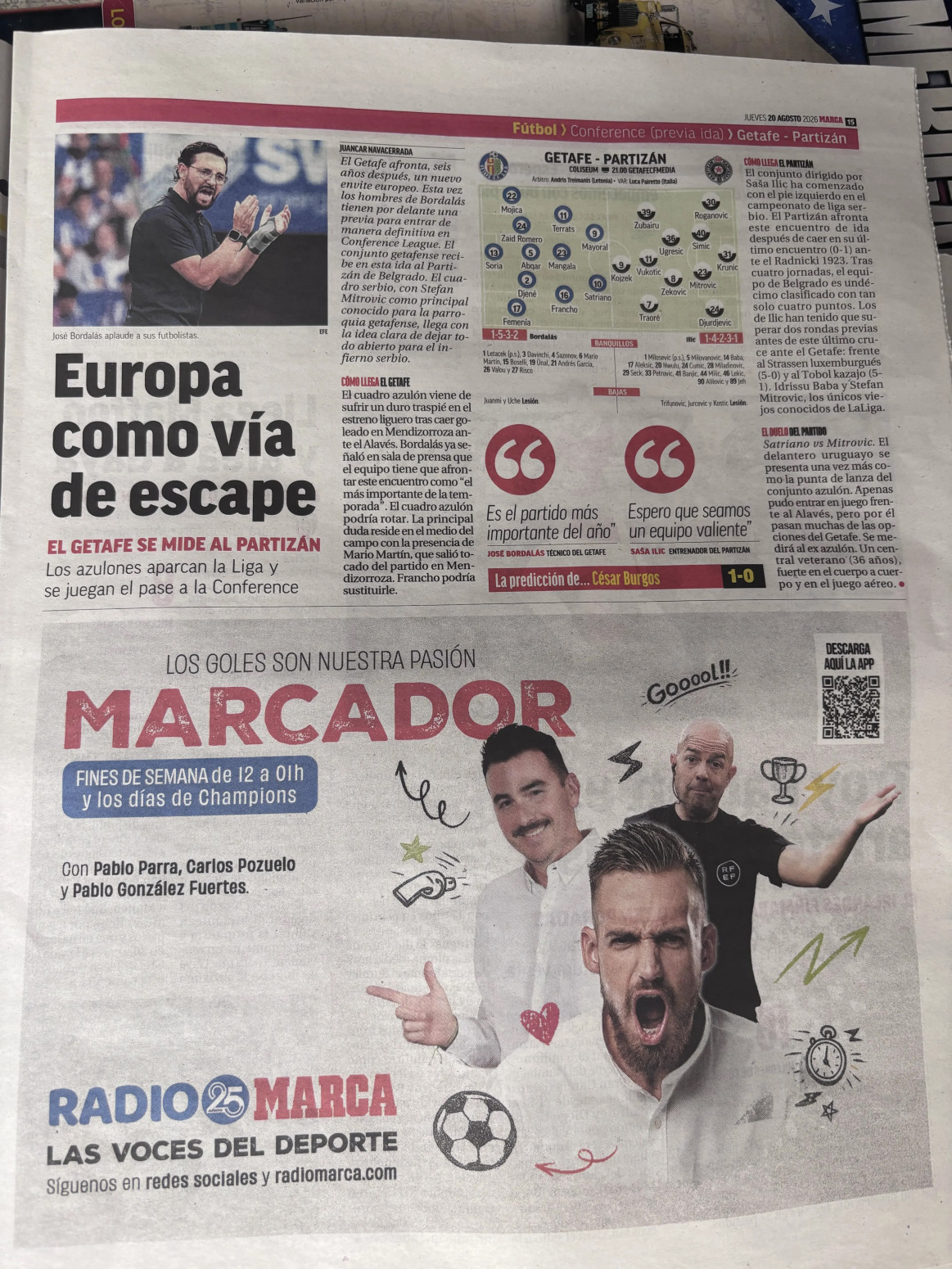 Španski mediji pred Hetafe – Partizan: Mitrović zapalio Madrid! FOTO