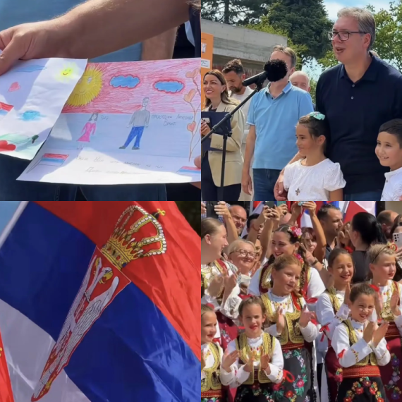 Vučić sa građanima u Vladimircima; Najmlađi mu uručili poklon; "Ja nosim to kod sebe u kabinet, baš ste divni"