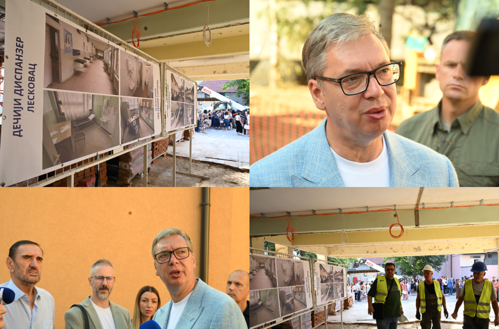 Vučić u Leskovcu: Obilazi radove na rekonstrukciji "Dečijeg dispanzera"; "Dajemo preko 50 miliona evra" VIDEO