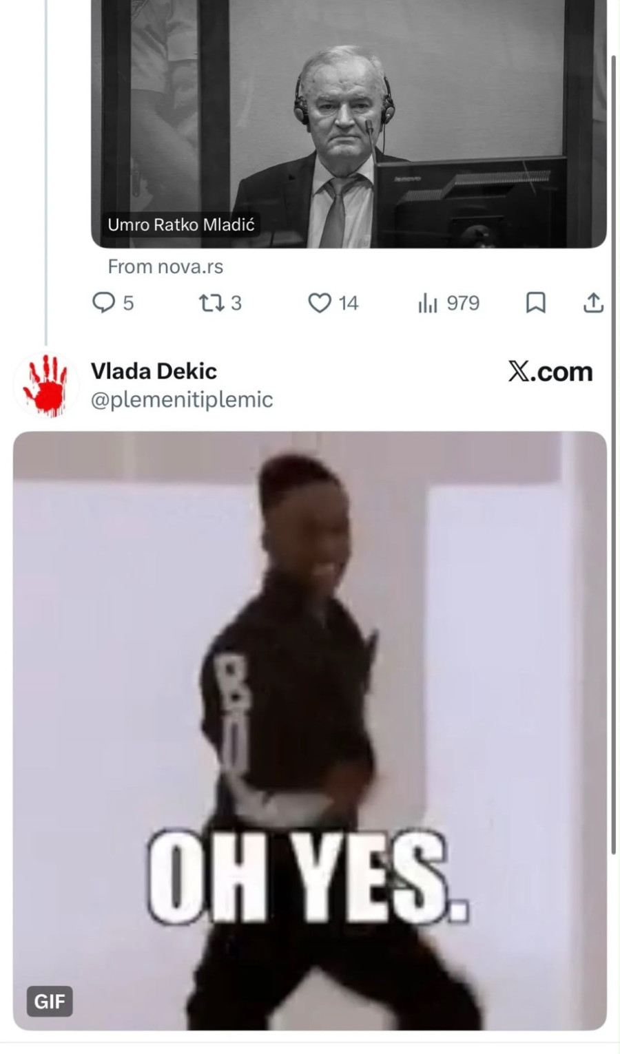 Najsramnije uvrede blokadera; Slave smrt generala Mladića; Lepa vest danas; Treba zabraniti sahranu FOTO