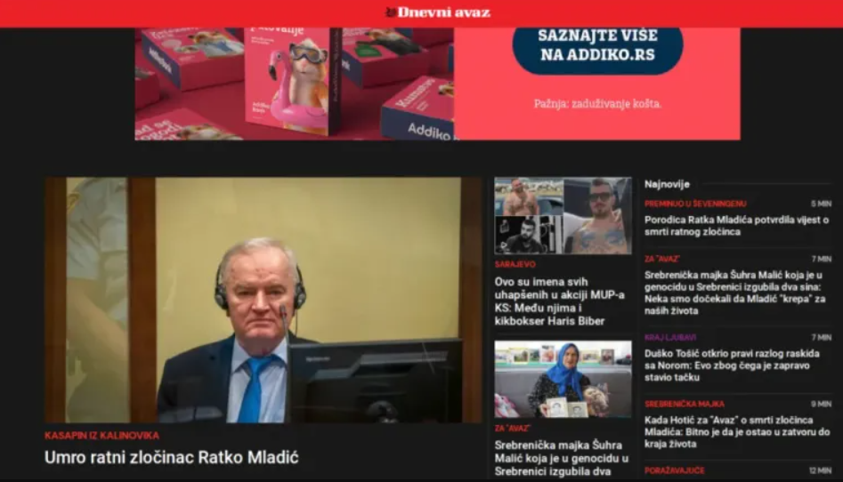 Hrvatski i sarajevski mediji se utrkuju u likovanju i vređanju preminulog generala Mladića